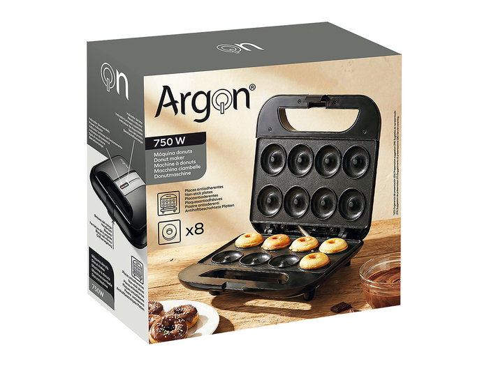 Argon Máquina de Donuts 750W | Metal Negro y Gris | Hasta 12 Donuts (Set de 6)