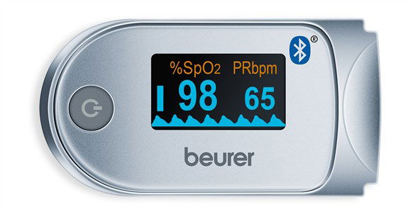 Beurer Pulsioxímetro PO-60 con Bluetooth para Medición de Oxígeno en Sangre y Frecuencia Cardíaca
