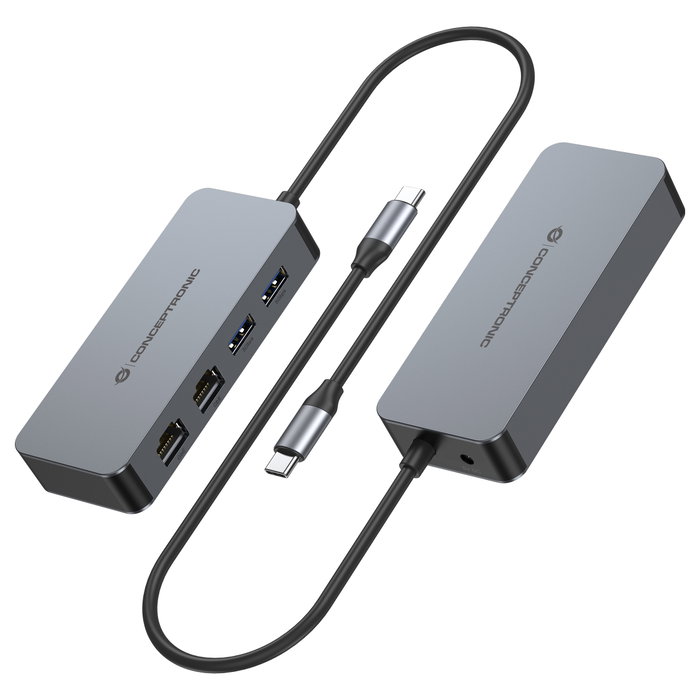 Conceptronic ABBY24G Hub USB-C 2 puertos Gigabit Ethernet 2 puertos USB-A 3.2 Gen 1 5 Gbps 0.3m Gris