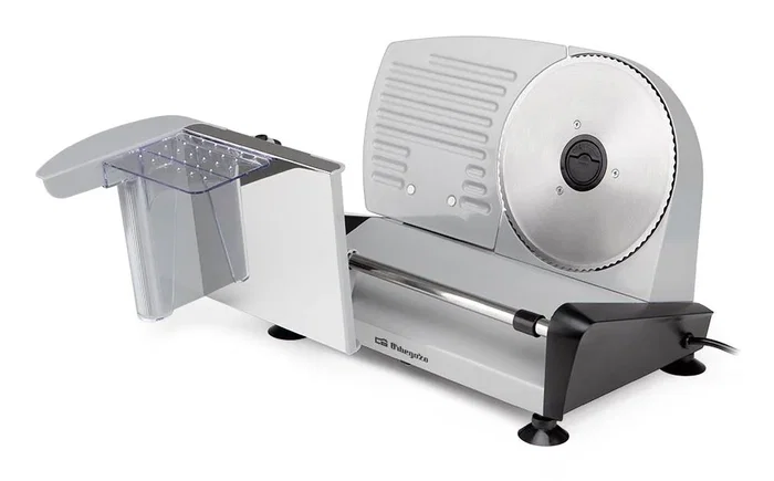 Orbegozo MS 4580 Cortafiambres Eléctrico 150W con Cuchilla de Acero Inoxidable de 190mm, Rebanadora, Ajuste de Grosor 0-15mm