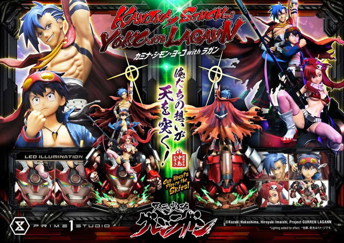 Prime 1 Studio Gurren Lagann Estatua Ultimate Premium Masterline 1/4 Kamina, Simon & Yoko con Lagann Deluxe Bonus Version