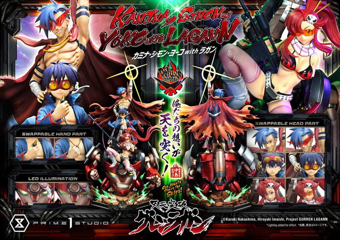 Prime 1 Studio Gurren Lagann Estatua Ultimate Premium Masterline 1/4 Kamina, Simon & Yoko con Lagann Deluxe Bonus Version