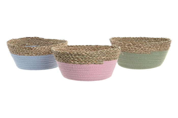 DKD Home Decor Cesta Seagrass Algodón Surtido 26x26x12 cm