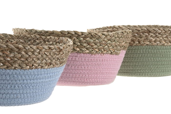 DKD Home Decor Cesta Seagrass Algodón Surtido 26x26x12 cm