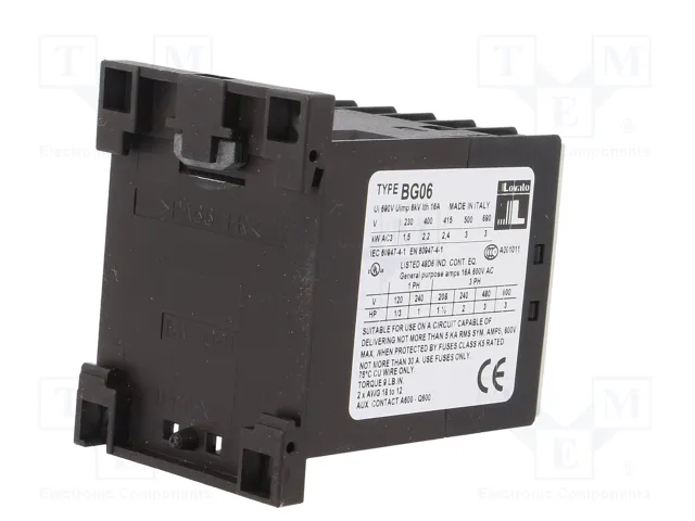 LOVATO ELECTRIC Contactor BG 3-polar 6A 230VAC LOVATO ELECTRIC Contactor BG 3-polar 6A 230VAC