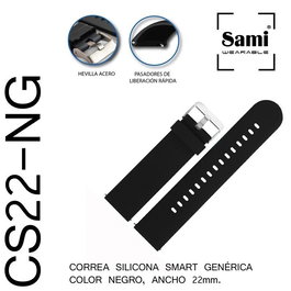 SAMI Correa de Smartwatch, Silicona, 22mm, Negro, Pasador de Liberación Rápida, para ***