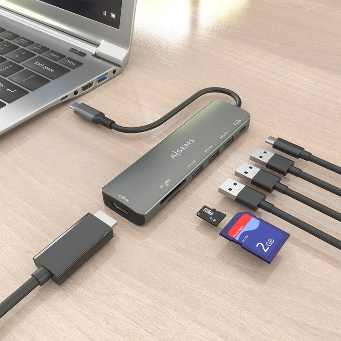 Aisens USB-C Dock 7 en 1 ASUC-7P025-GR Gris