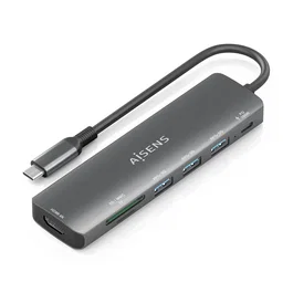 Aisens USB-C Dock 7 en 1, HDMI, 3x USB-A, USB-C PD 100W, SD/MicroSD, Gris, 15 cm