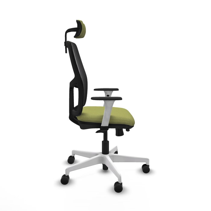 Silla estudio con ruedas y respaldo fijo Alfera, ideal para escritorio femenino, cómoda y funcional con brazos blancos, mecanismo Sincro/Traslack, cabecero regulable y apoyo lumbar regulable