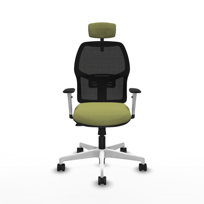 Silla estudio con ruedas y respaldo fijo Alfera, ideal para escritorio femenino, cómoda y funcional con brazos blancos, mecanismo Sincro/Traslack, cabecero regulable y apoyo lumbar regulable