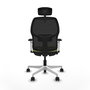 Silla estudio con ruedas y respaldo fijo Alfera, ideal para escritorio femenino, cómoda y funcional con brazos blancos, mecanismo Sincro/Traslack, cabecero regulable y apoyo lumbar regulable