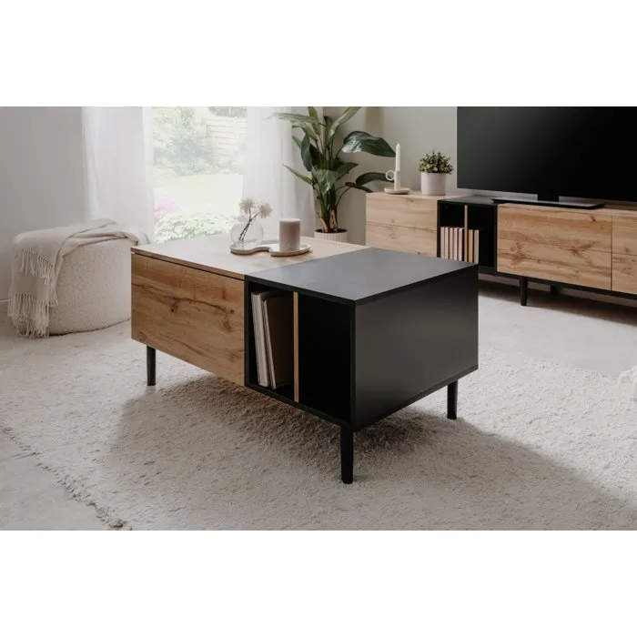 LONA LONA003639 Mesa de Centro Rectangular Roble Artesanal / Negro 100 x 46,5 x 55 cm