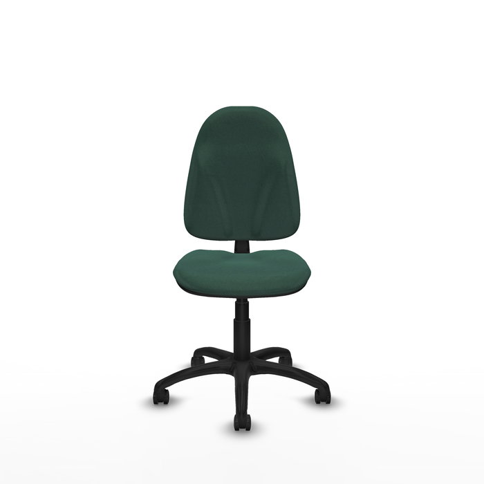 Silla de oficina Algarra con mecanismo Contacto permanente básico tapizada con Tela color Verde botella. Equipada con Base poliamida negra, Sin brazos y Ruedas autofrenantes