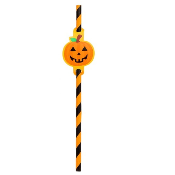 Atosa Pajillas Halloween 20 cm con Adorno de Calabaza Sonriente, Pack de 8 Unidades