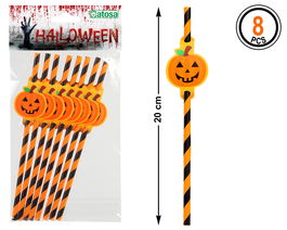 Pajillas Halloween 20 cm Con Adorno De Calabaza 8 Unidades Fiesta Temática Cartón
