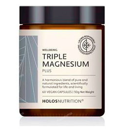 Holos Nutrition Triple Magnesium Plus 60 Vcaps - Suplemento de Magnesio con Citrato, Malato y Taurato, Vegano