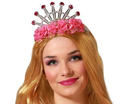 Tiara Plateada Con Brillantes Rojos Para Princesa Mujer Adulta