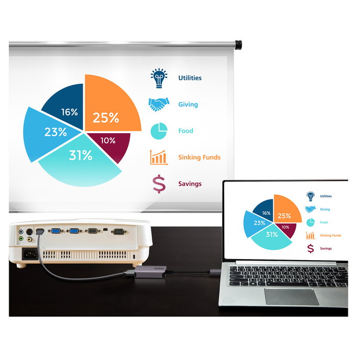 ATEN Adaptador USB-C a HDMI 4K UC3008A1 Plata, Soporta 4096 x 2160 a 60 Hz