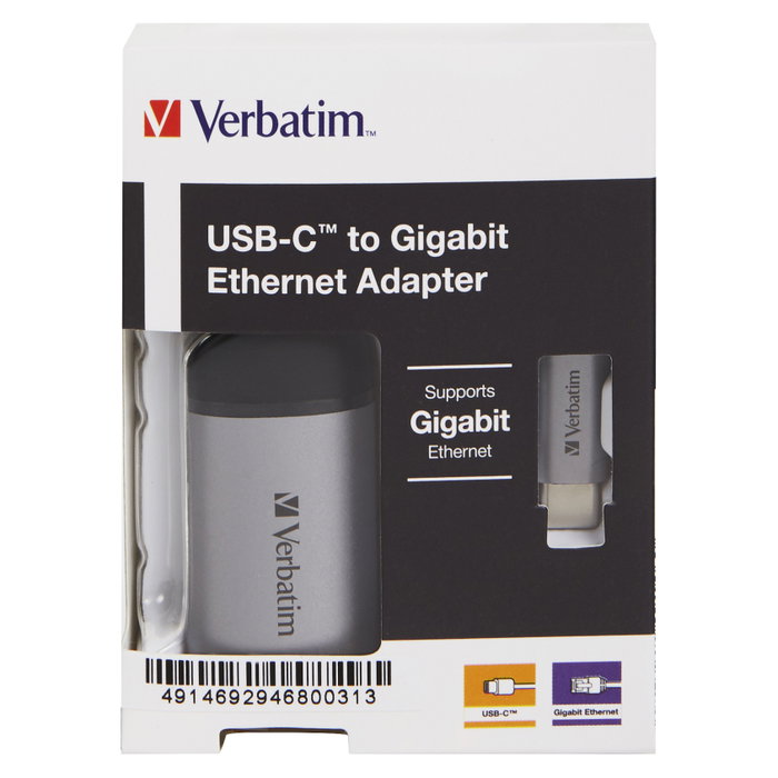 Verbatim Adaptador USB-C a Gigabit Ethernet con cable de 10 cm Verbatim Adaptador USB-C a Gigabit Ethernet con cable de 10 cm