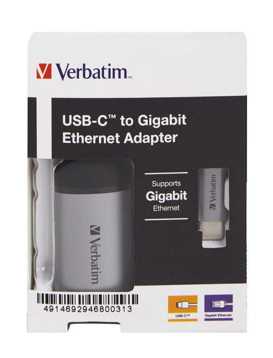 Verbatim Adaptador USB-C a RJ-45 Gigabit Ethernet para Portátil y MacBook, Conexión Alámbrica y Red