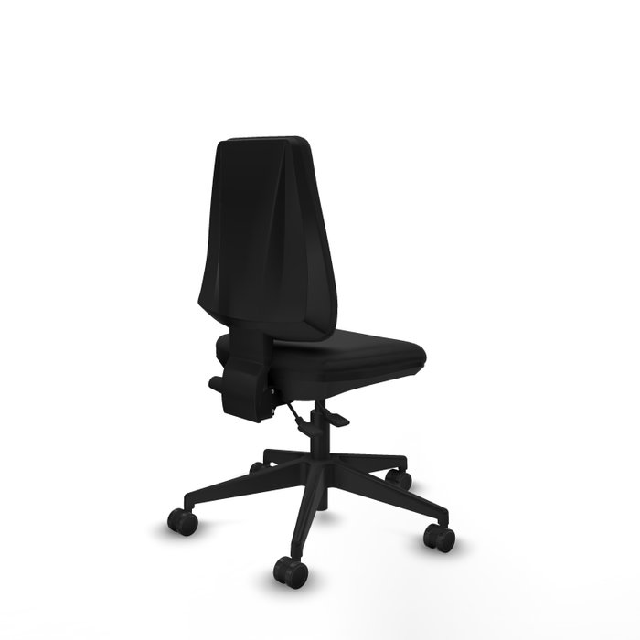 Silla de oficina Elche con mecanismo Asincro tapizada con Similpiel color Negro. Equipada con Base piramidal negra, Sin brazos y Ruedas 65mm nailon