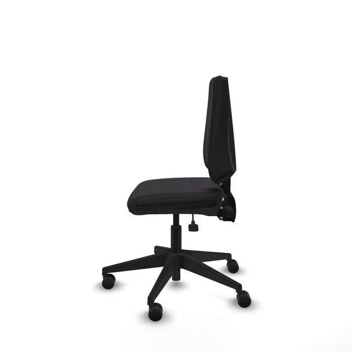Silla de oficina Elche con mecanismo Asincro tapizada con Similpiel color Negro. Equipada con Base piramidal negra, Sin brazos y Ruedas 65mm nailon