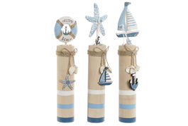 DKD Home Decor Decoracion Atlantico Natural Azul Madera 5 x 35 x 7.5 cm (6 Unidades) Hecho a mano