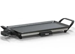 Smartwares BP-2667 Plancha Eléctrica para Asar 2000W, Antiadherente, Rectangular 46x26 cm, Negro, Termostato Ajustable, Mango Frío al Tacto, Cable Extraíble de 0.9 m