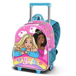 Barbie Mochila Infantil 3D con Ruedas Pequeña Rainbowy Rosa 7L 30cm