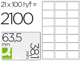 Q-connect Etiqueta Adhesiva KF01587 63,5x38,1 mm para Ink-Jet, Láser, Fotocopiadora Caja 100 Hojas DIN A4