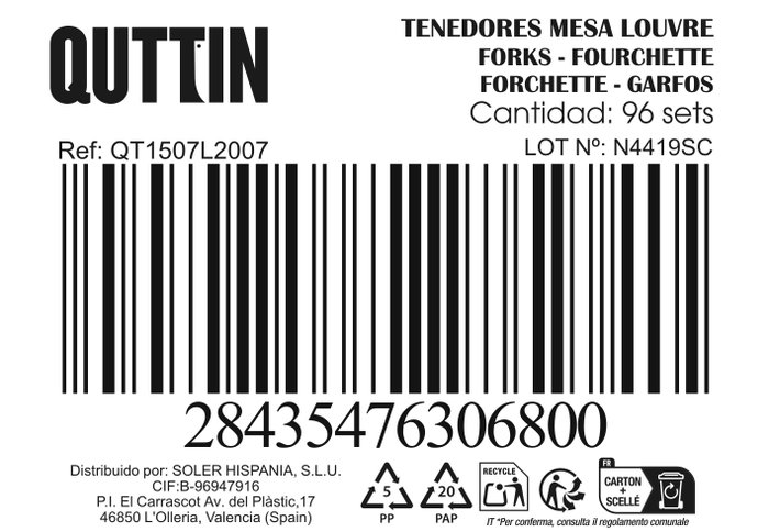 Inde Set 3 Tenedores Mesa 2mm Louvre (12 Cajas)
