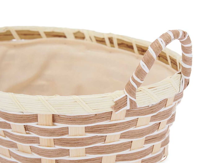 Kinvara Cesta Asas Trenzado Ovalada Jacinto de Agua Metal Tela Natural 27.5 x 21 x 12.5 cm (Set de 24)