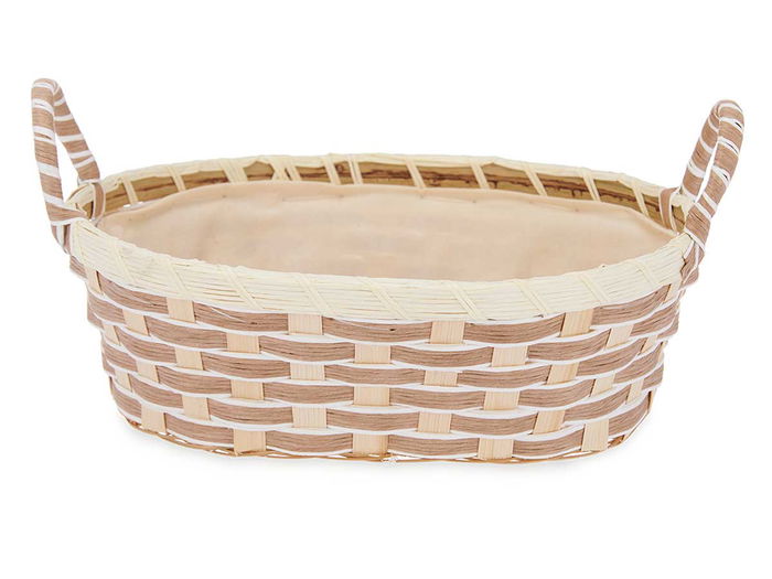 Kinvara Cesta Asas Trenzado Ovalada Jacinto de Agua Metal Tela Natural 27.5 x 21 x 12.5 cm (Set de 24)