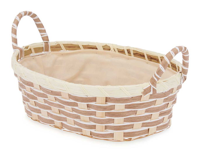 Kinvara Cesta Asas Trenzado Ovalada Jacinto de Agua Metal Tela Natural 27.5 x 21 x 12.5 cm (Set de 24)