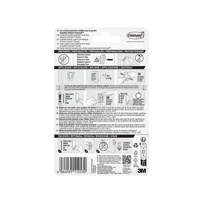 3M Command 17010fesip Gancho para utensilios Extragrande, Blanco, Carga máxima 4.5 kg - Incluye 1 gancho y 2 tiras de montaje