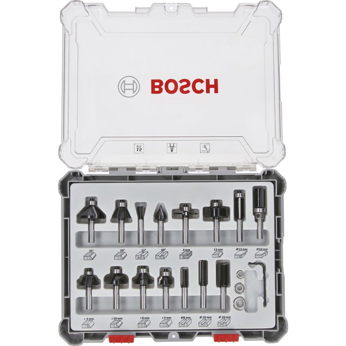 Bosch Professional Juego de 15 fresas mixtas con vástago de 6 mm - 2607017471 Bosch Professional Juego de 15 fresas mixtas con vástago de 6 mm - 2607017471