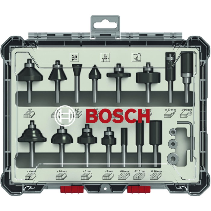 Bosch Professional Juego de 15 fresas mixtas con vástago de 6 mm - 2607017471 Bosch Professional Juego de 15 fresas mixtas con vástago de 6 mm - 2607017471