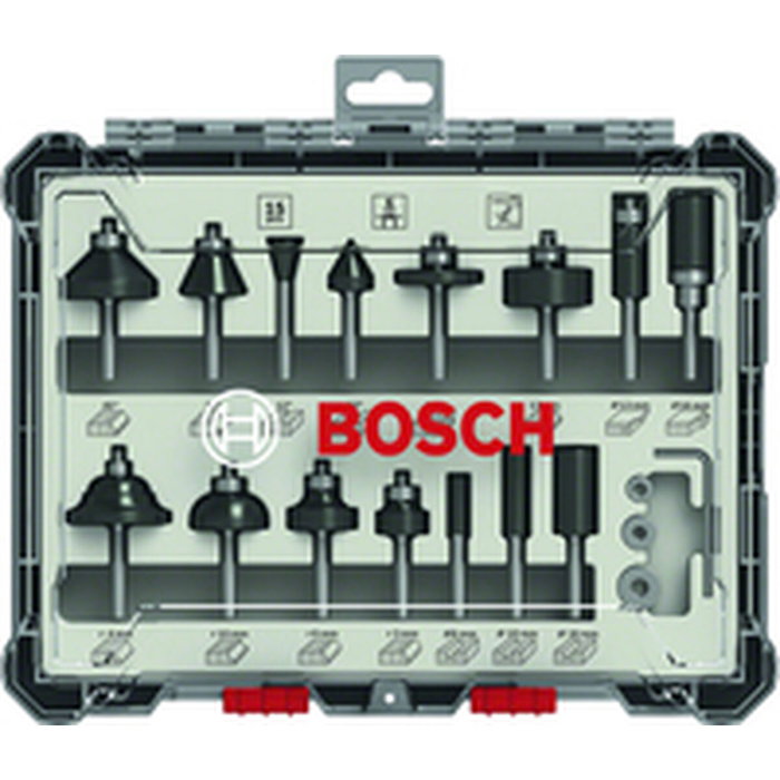 Bosch Professional Juego de 15 fresas mixtas con vástago de 6 mm - 2607017471
