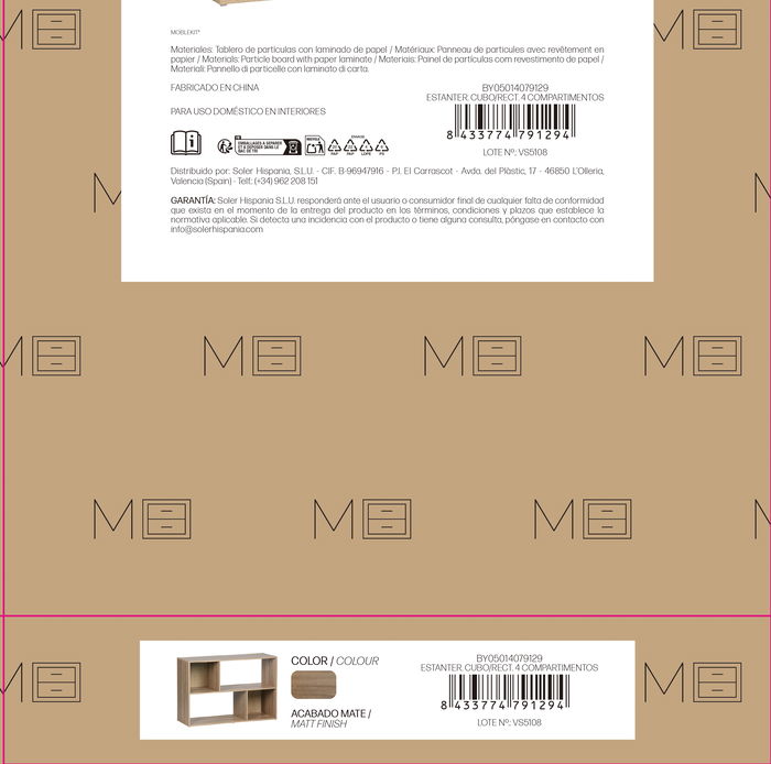 Inde Estantería Cubo/Rectangular 4 Compartimentos Moblekit 85x30x59 cm Inde Estantería Cubo/Rectangular 4 Compartimentos Moblekit 85x30x59 cm