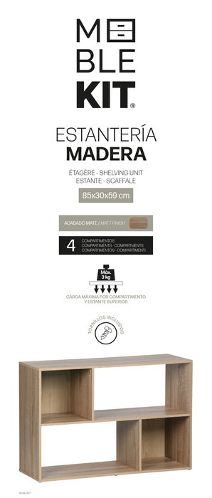 Inde Estantería Cubo/Rectangular 4 Compartimentos Moblekit 85x30x59 cm Inde Estantería Cubo/Rectangular 4 Compartimentos Moblekit 85x30x59 cm