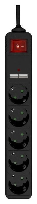 Gembird Regleta con cargador USB, 5 enchufes, 1,5 m, negro Gembird Regleta con cargador USB, 5 enchufes, 1,5 m, negro