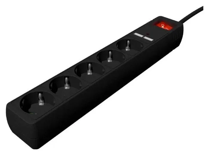 Gembird Regleta con cargador USB, 5 enchufes, 1,5 m, negro Gembird Regleta con cargador USB, 5 enchufes, 1,5 m, negro