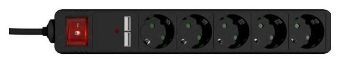 Gembird Regleta con cargador USB, 5 enchufes, 1,5 m, negro Gembird Regleta con cargador USB, 5 enchufes, 1,5 m, negro