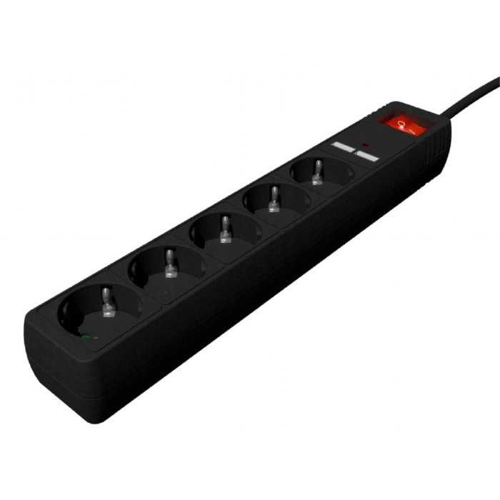 Gembird SPG5-U2-5-02 Regleta con 5 salidas AC y 2 puertos USB, 1,5 m, Negro Gembird SPG5-U2-5-02 Regleta con 5 salidas AC y 2 puertos USB, 1,5 m, Negro