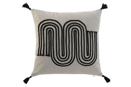 DKD Home Decor Cojín de Algodón con Aplicaciones Beige y Negro