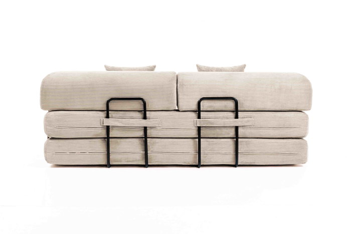 BORDECOR Sofá cama convertible en pana beige con estructura metálica