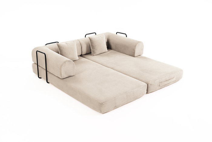 BORDECOR Sofá cama convertible en pana beige con estructura metálica