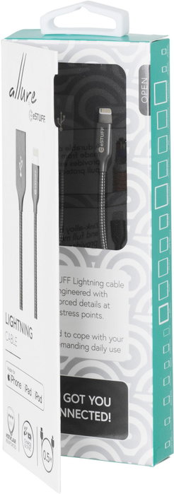 eSTUFF Cable Lightning MFI 0.5 m Gunmetal para iPhone y iPad, carga rápida y sincronización, certificación Apple MFi, resistente a 30000 flexiones