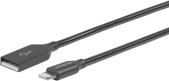 eSTUFF Cable Lightning MFI 0.5 m Gunmetal para iPhone y iPad, carga rápida y sincronización, certificación Apple MFi, resistente a 30000 flexiones