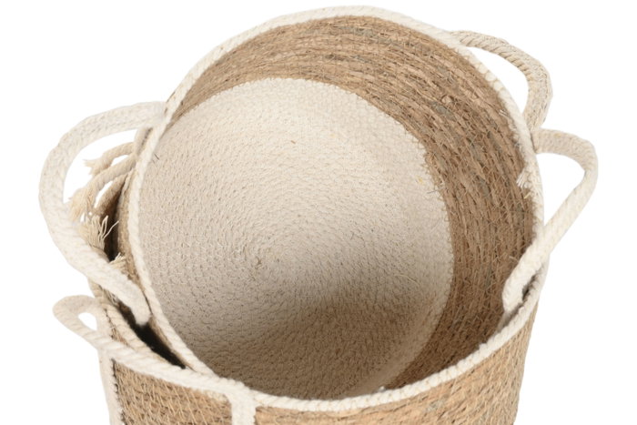 DKD Home Decor Set de 3 Cestas de Fibra y Algodón Crema y Natural DKD Home Decor Set de 3 Cestas de Fibra y Algodón Crema y Natural